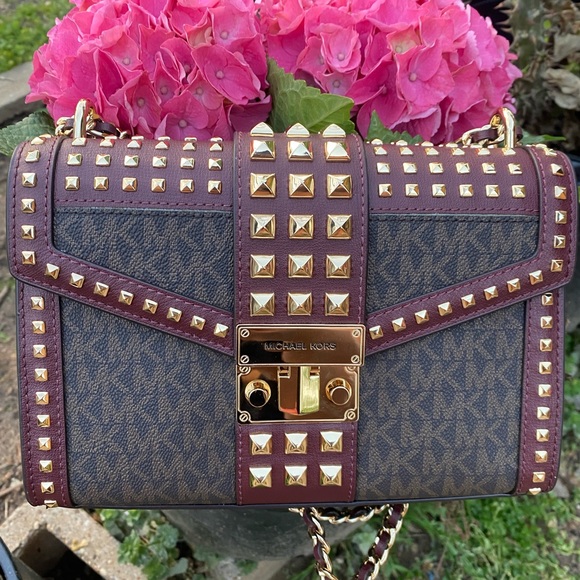 Burgundy studded, Michael kors Logo shoulder bag - Picture 1 of 5